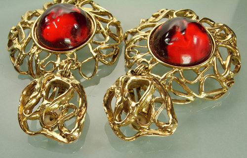 Statement YSL Yves Saint Laurent Earrings Red Cabochons