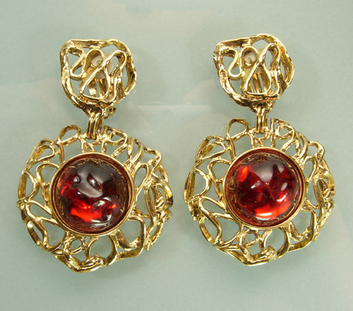 Statement YSL Yves Saint Laurent Earrings Red Cabochons