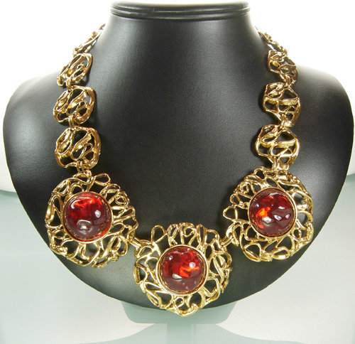 Very Big YSL Yves Saint Laurent Necklace Red Cabochons