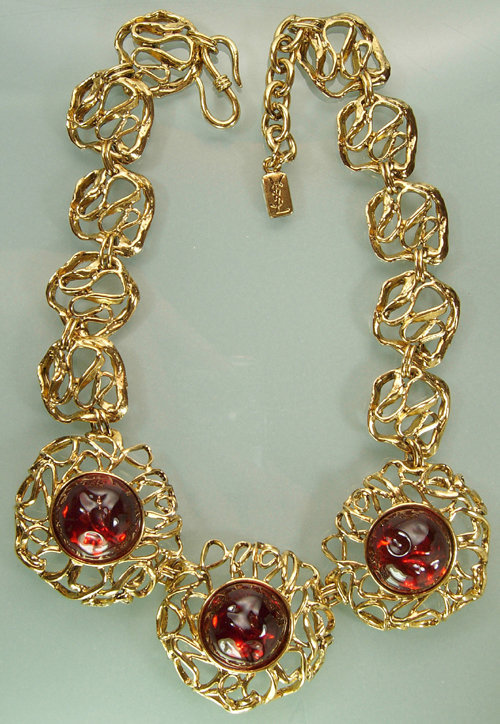 Very Big YSL Yves Saint Laurent Necklace Red Cabochons