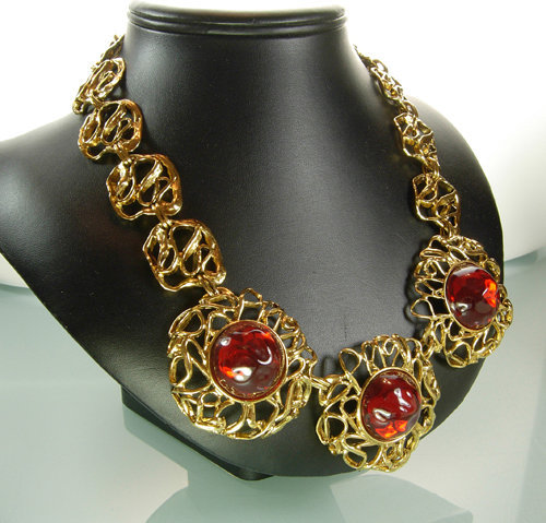 Very Big YSL Yves Saint Laurent Necklace Red Cabochons