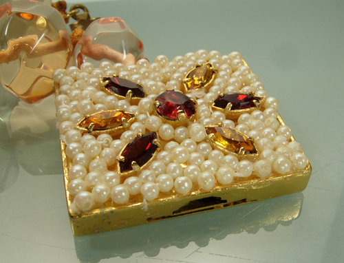 70s Ugo Correani Watery Amber Lucite Jeweled Bracelet