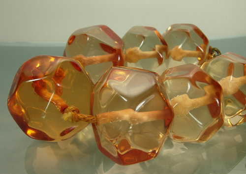 70s Ugo Correani Watery Amber Lucite Jeweled Bracelet