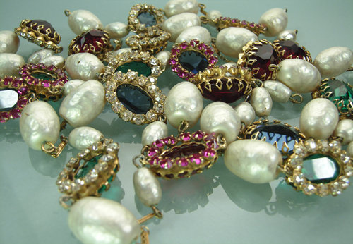 1960s 64 Inch Jeweled, Pearls French Sautoir Necklace
