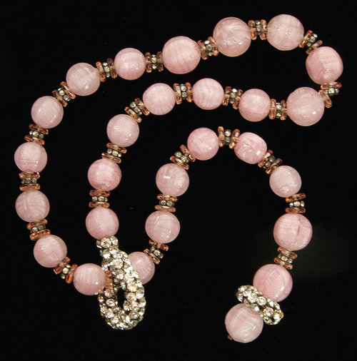 Stunning 1960s French Pink Glass Strass Drop Necklace