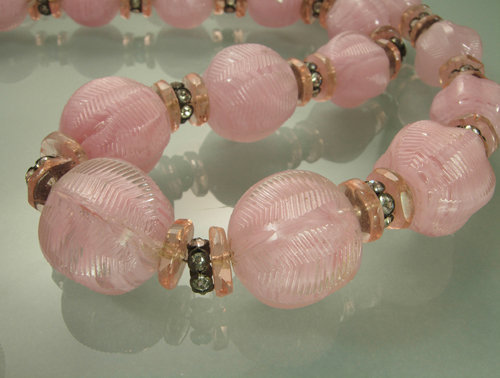 Stunning 1960s French Pink Glass Strass Drop Necklace