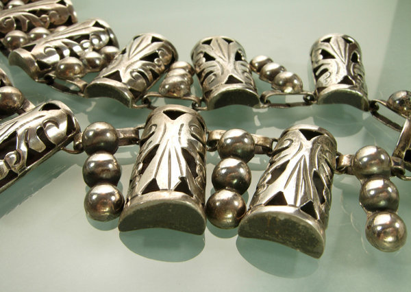 E BARENA Taxco Mexico Silver Bib Necklace Listed Mark