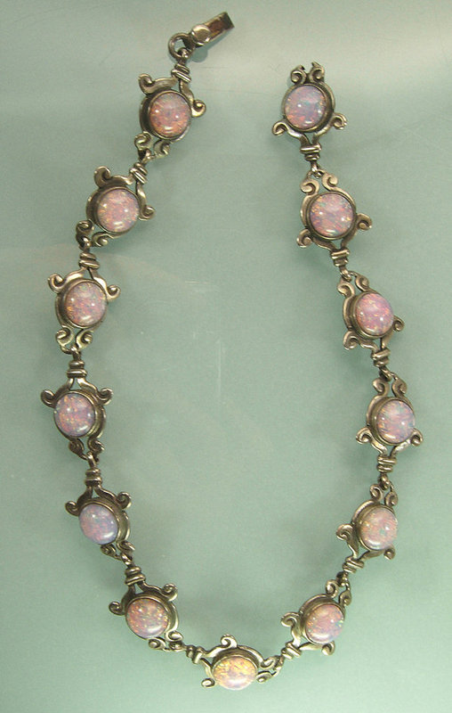 Emma Melendez Taxco Mexico Silver Glass Opal Necklace
