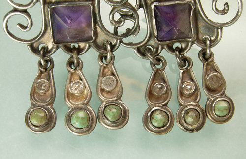 Signed MATL Mexico Silver Amethyst Turquoise Earrings