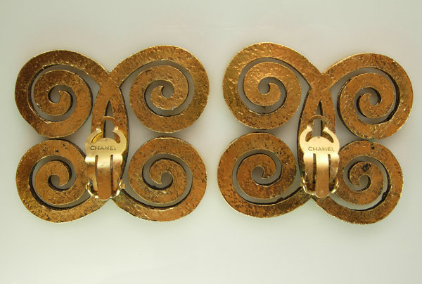 C 1970 Signed Chanel Barbaric Style Sculpted Earrings