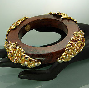 Dominique Aurientis Goldtone Metal Mounted Wood Bangle