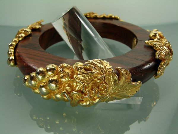 Dominique Aurientis Goldtone Metal Mounted Wood Bangle