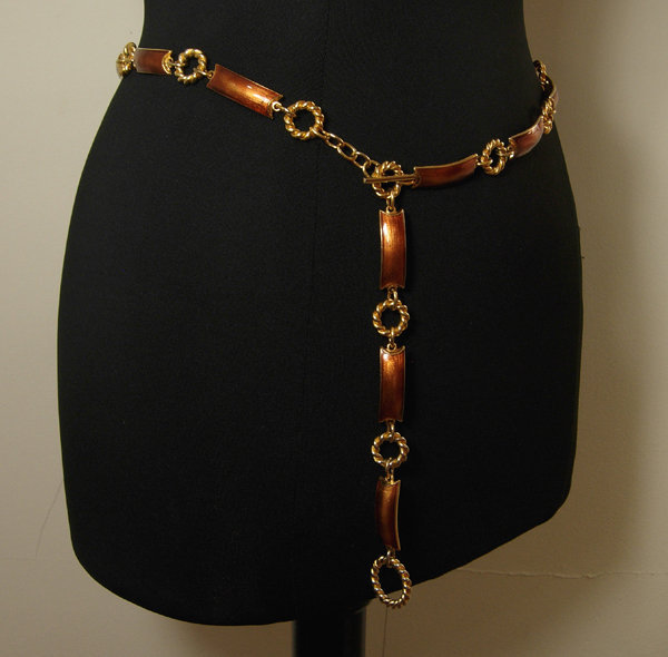 1970s Gucci Italy Cognac Enamel 33 Inch Necklace / Belt