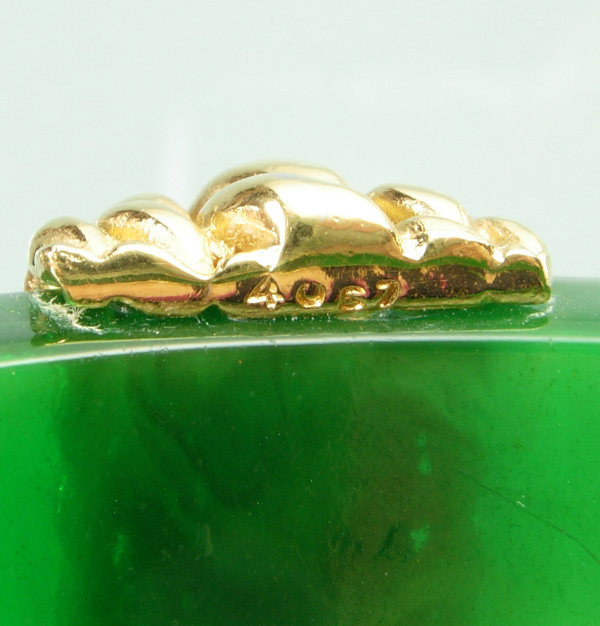 1967 Carven France Goldtone Metal Green Bakelite Bangle