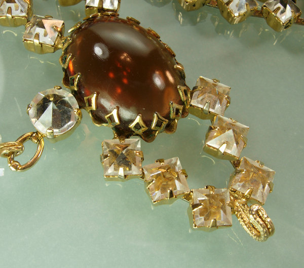 60s Unsigned Schreiner Belt  Necklace Huge Topaz Stones