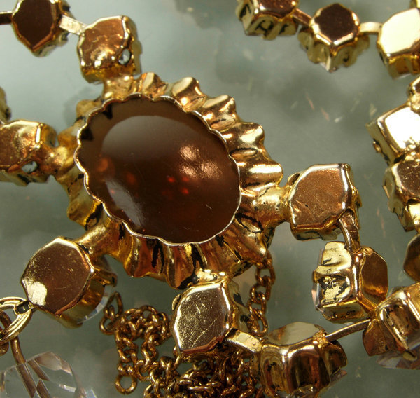 60s Unsigned Schreiner Belt  Necklace Huge Topaz Stones