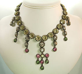 Luxe 1960 French 18th C Style Girandole Necklace Greens