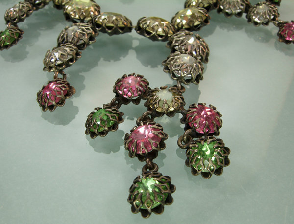 Luxe 1960 French 18th C Style Girandole Necklace Greens