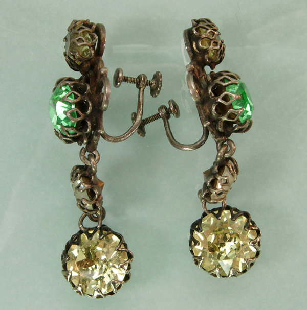 60s French Drop Earrings Brilliant Green Lemon Crystals