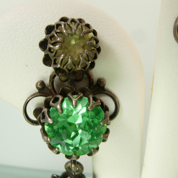 60s French Drop Earrings Brilliant Green Lemon Crystals