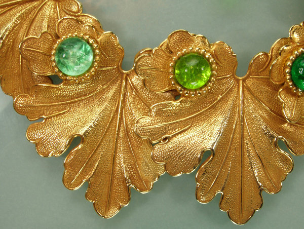 1980s Dominique Aurientis Necklace: Green Gripoix Glass
