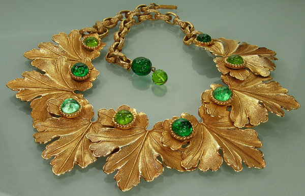 1980s Dominique Aurientis Necklace: Green Gripoix Glass