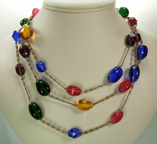 1950 French Poured Glass Chains 60 In. Sautoir Necklace