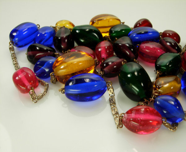 1950 French Poured Glass Chains 60 In. Sautoir Necklace