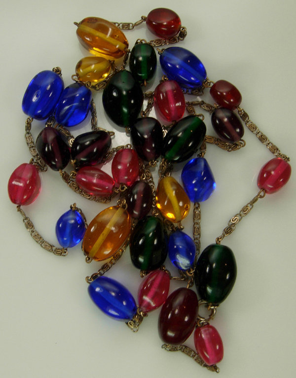 1950 French Poured Glass Chains 60 In. Sautoir Necklace