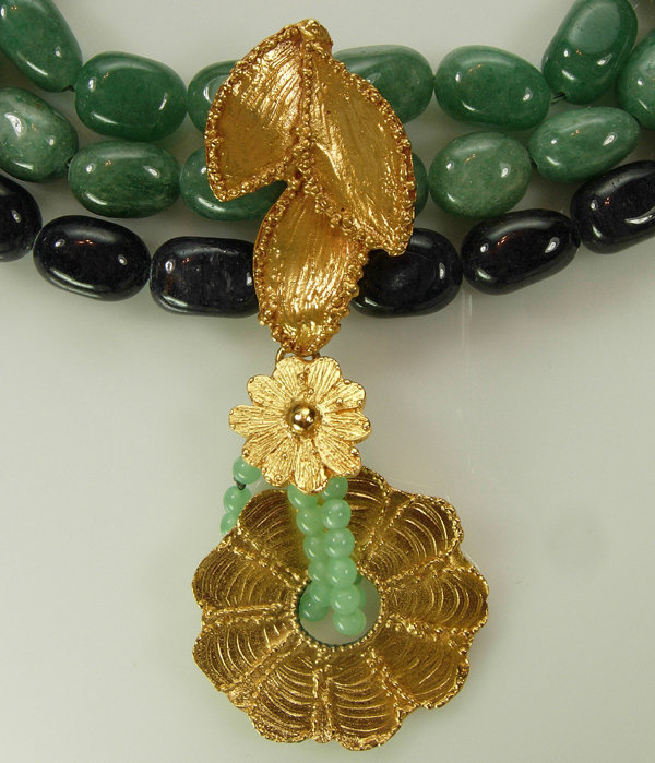 80s Yves Saint Laurent Drop Necklace Green Agate Beads