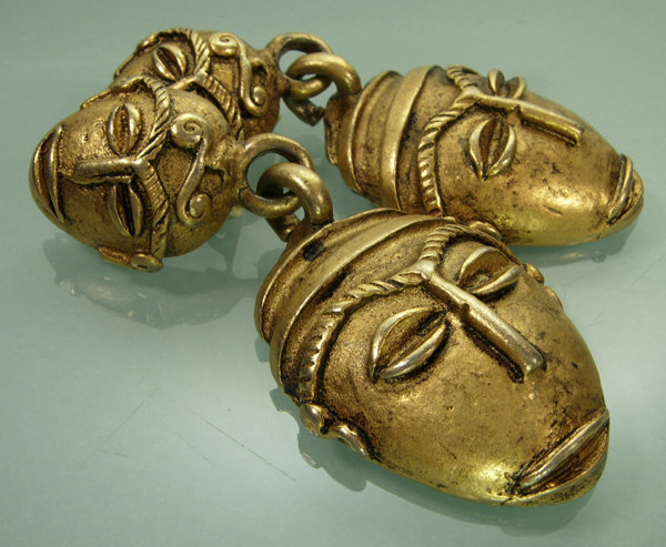 1970s Jay Feinberg Tribal Style Ashanti Mask Earrings