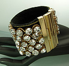 French Lina Baretti Style Suede Strass Huge Bracelet