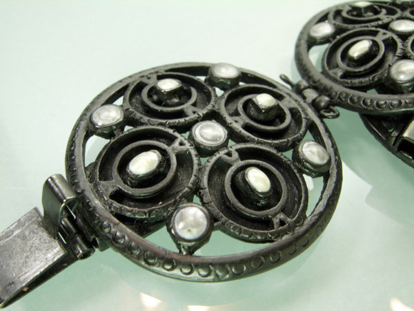 C 1990 Rochas France Medieval Style Japanned Bracelet