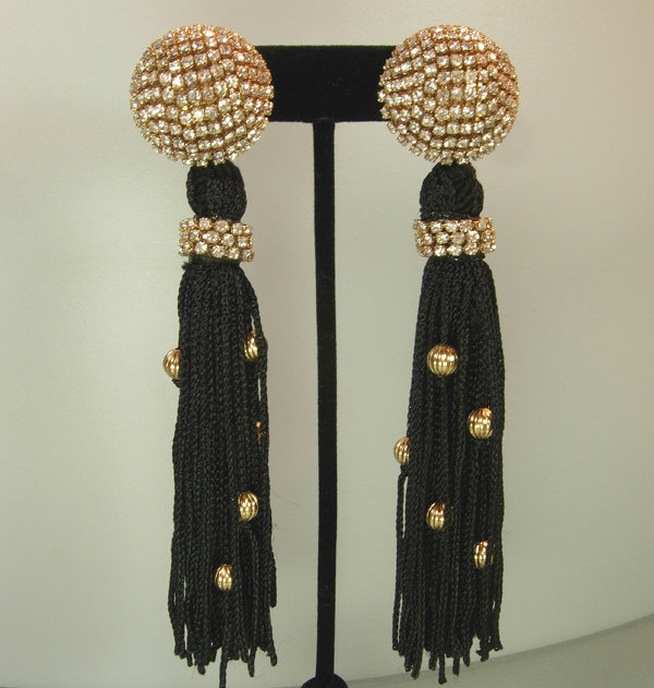 80s Simone Edouard Passementerie Strass Long Earrings