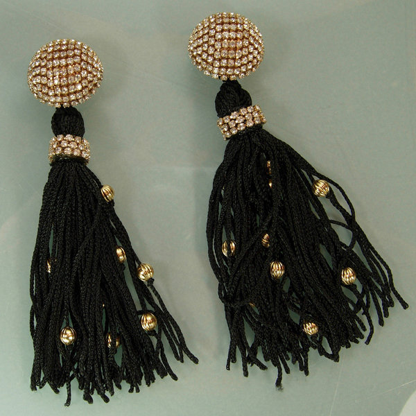 80s Simone Edouard Passementerie Strass Long Earrings