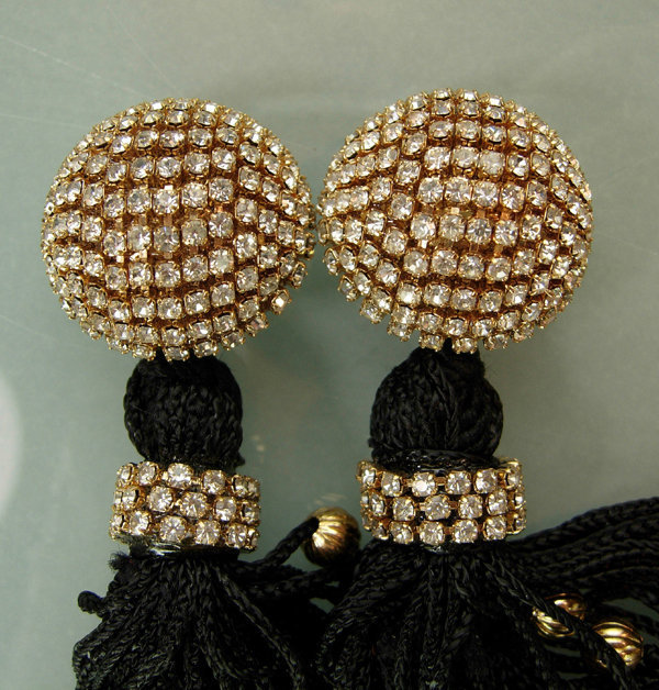 80s Simone Edouard Passementerie Strass Long Earrings