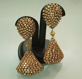 Statement French Champagne Strass 60s Long Earrings