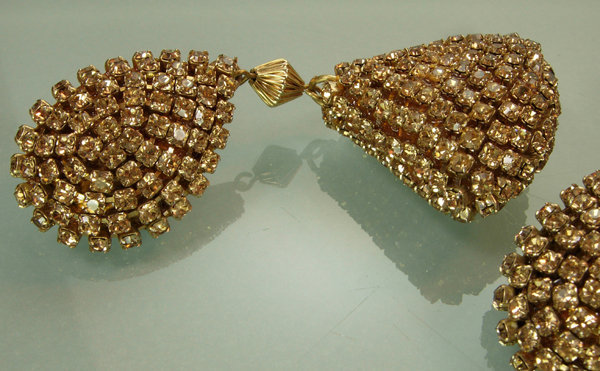 Statement French Champagne Strass 60s Long Earrings