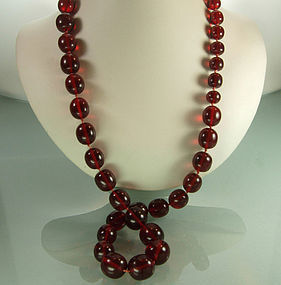 1930 Genuine Cherry Amber Necklace Large Round Beads