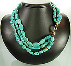 Chunky Turquoise Free Form Bead Necklace Vermeil Clasp