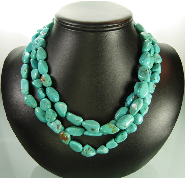 Chunky Turquoise Free Form Bead Necklace Vermeil Clasp