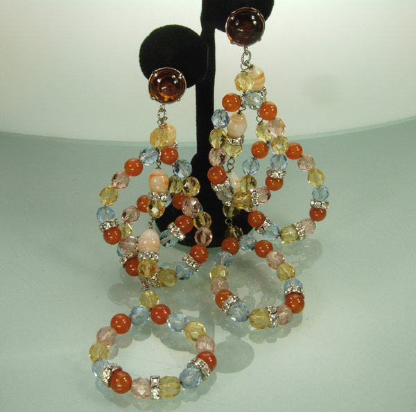 Spectacular 80s French Wired Glass Strass Long Earrings