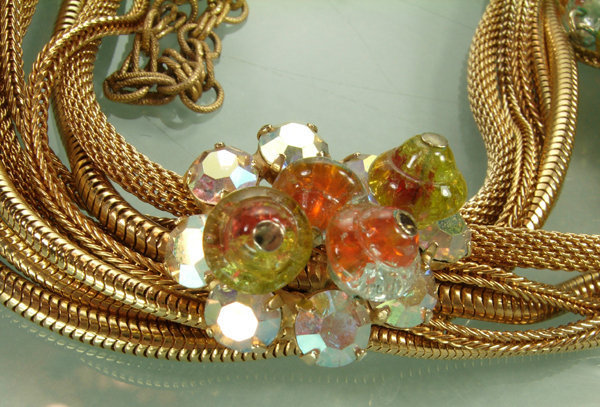 Gorgeous 60s French Poured Glass Long Drop Necklace