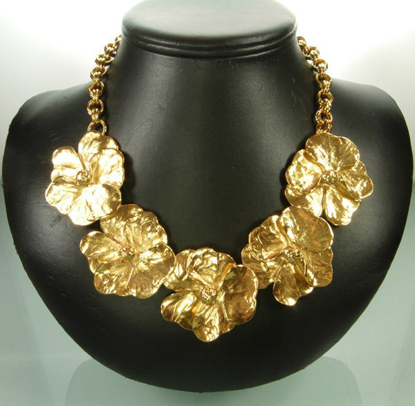 Huge Heavy Yves Saint Laurent YSL Flower Form Necklace