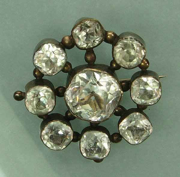 Antique Georgian Silver Brooch: Black Dot Paste Stones