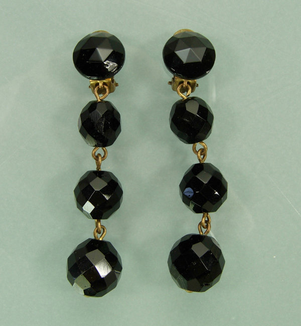 60s Glam 3 Inch Long Black Wired Glass Earrings: FRANCE