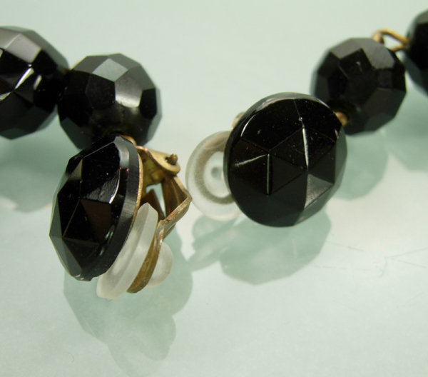 60s Glam 3 Inch Long Black Wired Glass Earrings: FRANCE