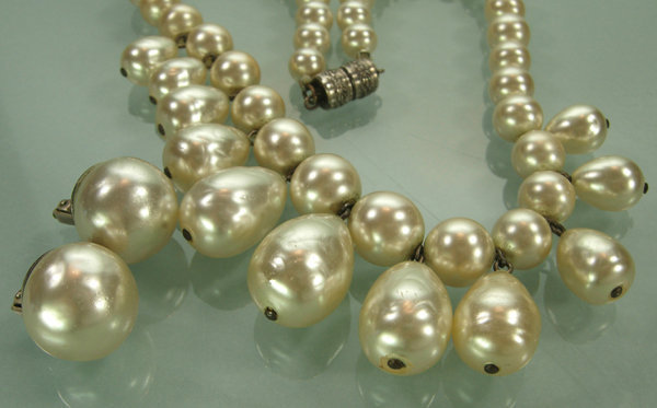 C 1960 Baroque Faux Pearl Necklace with Earrings FRANCE