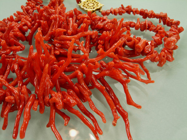 1940 Oxblood Red Coral Spezzati 2 Strand Long Necklace