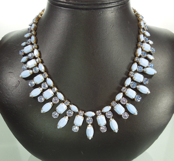 C 1970 Signed Schreiner Blue Glass Stones Necklace